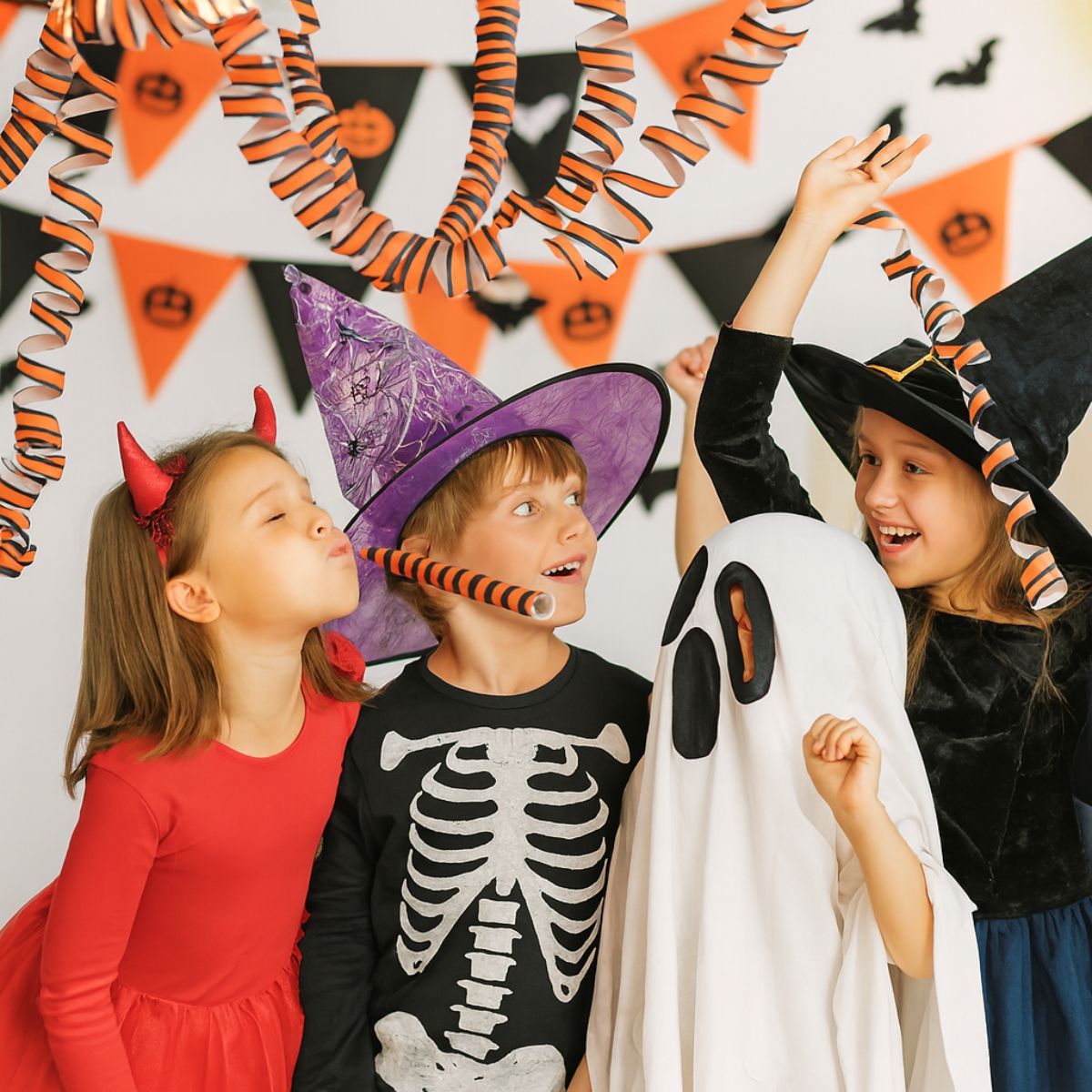 Serpentinas Naranja Y Negro Fiesta Infantil Halloween - Louicid