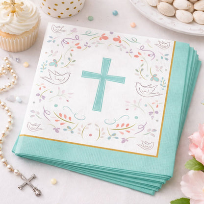 Servilletas Religioso Cruz Celeste 12pzas Primera Comunión - Louicid