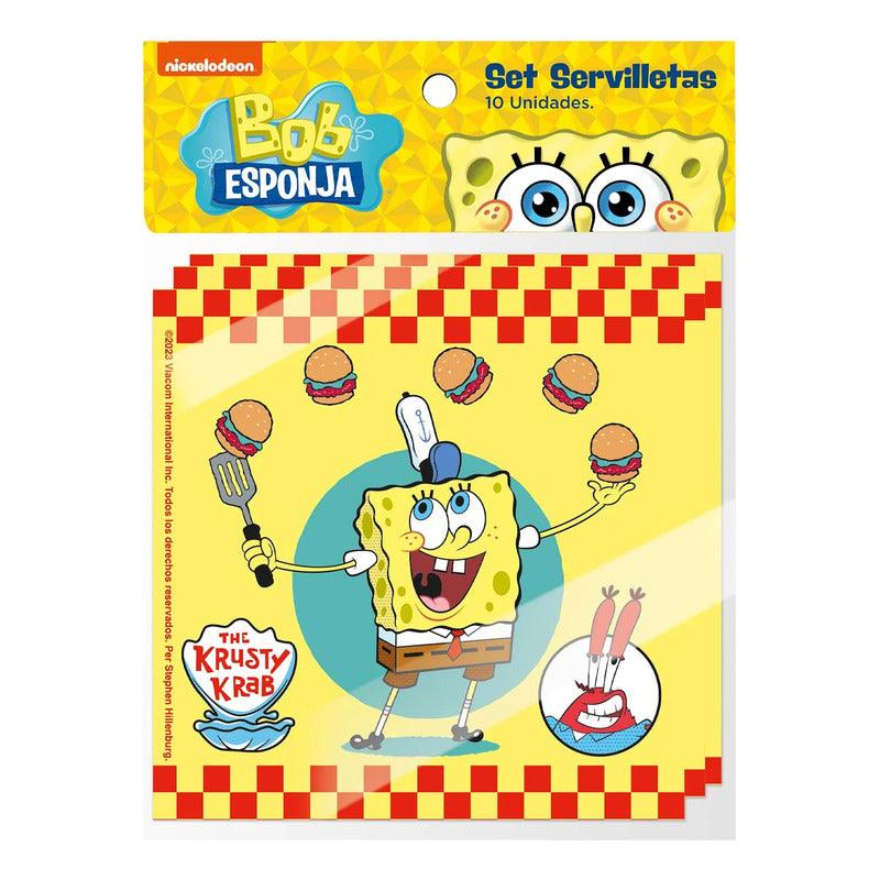 Set 10 Servilletas Bob Esponja 16cm Para Cumpleaños - Louicid