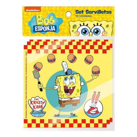Set 10 Servilletas Bob Esponja 16cm Para Cumpleaños - Louicid