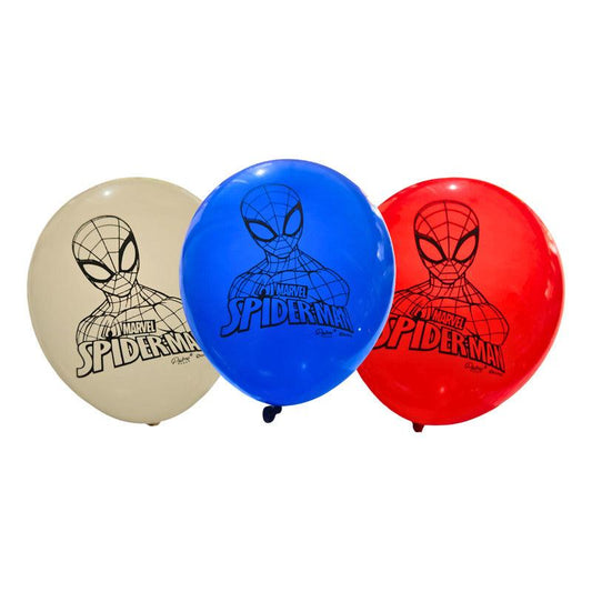 Set 12 Globos Látex Spiderman Tricolor Para Cumpleaños - Louicid
