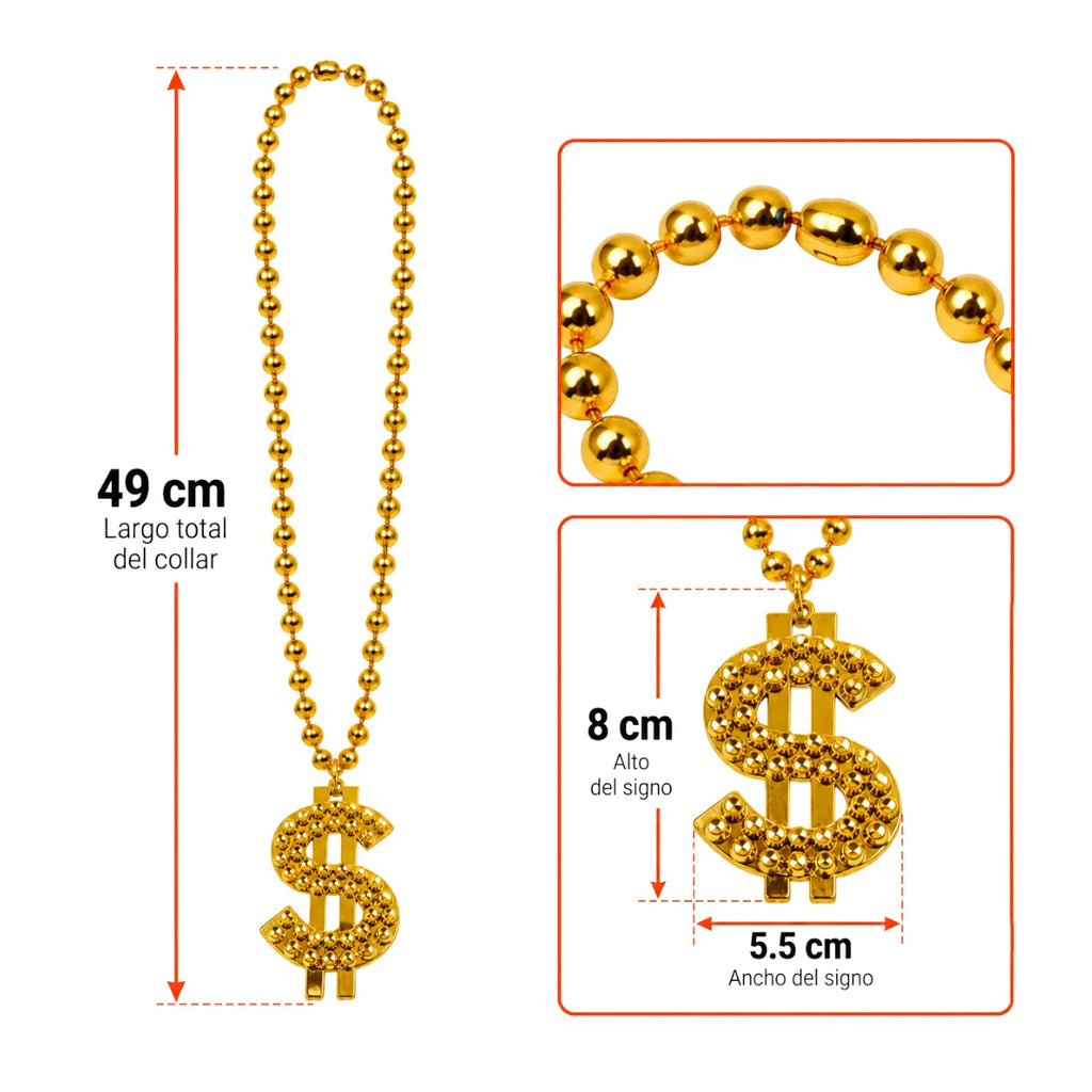 Set 3 Collares Signo Dólar Para Fiesta Medidas - Louicid