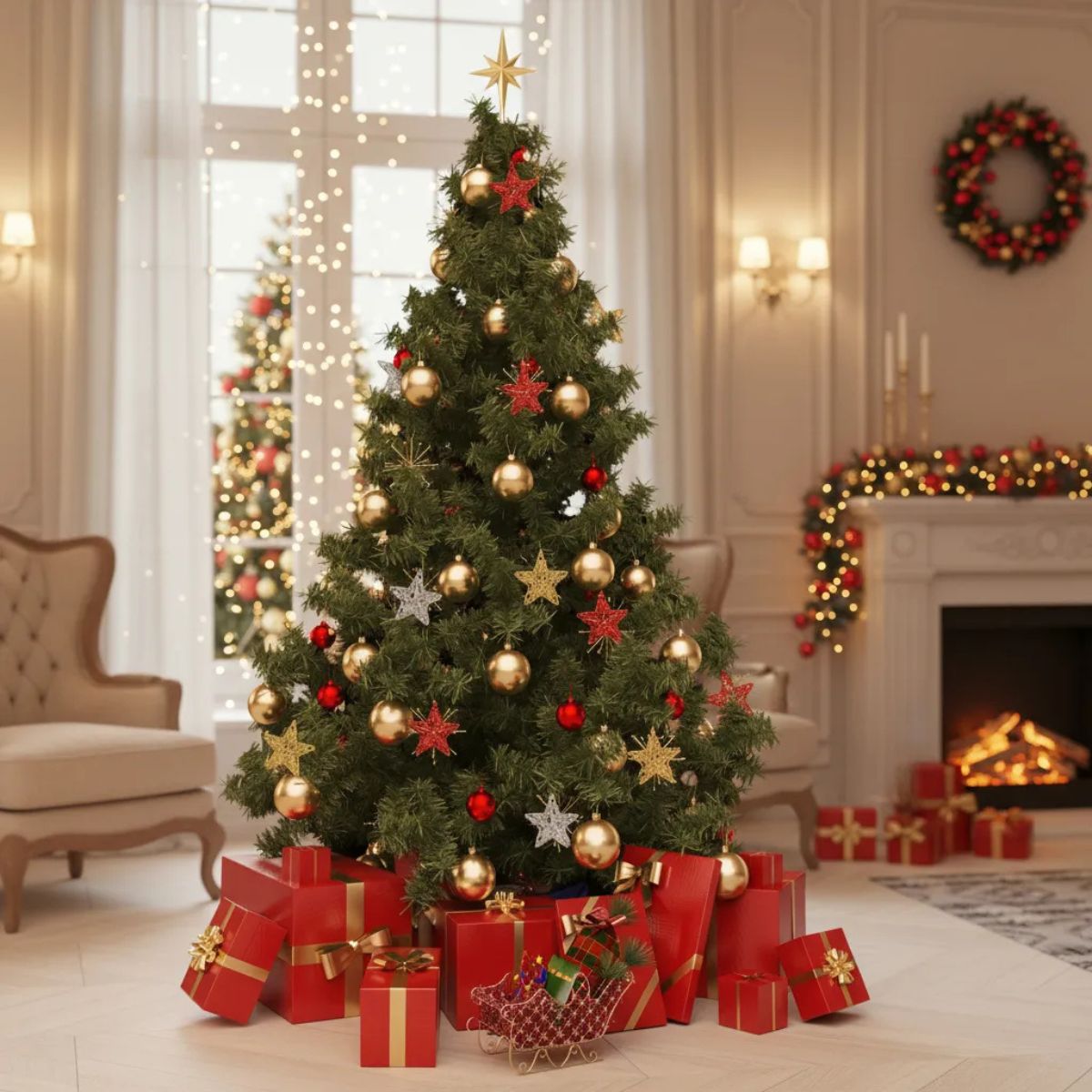 Set 3 Estrellas Tricolor Adorno Navideño Casa - Louicid