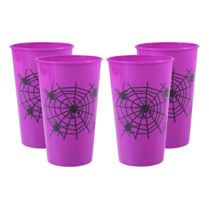 Set De 4 Vasos Plásticos Reutilizables 450ml Para Halloween Morado - Louicid