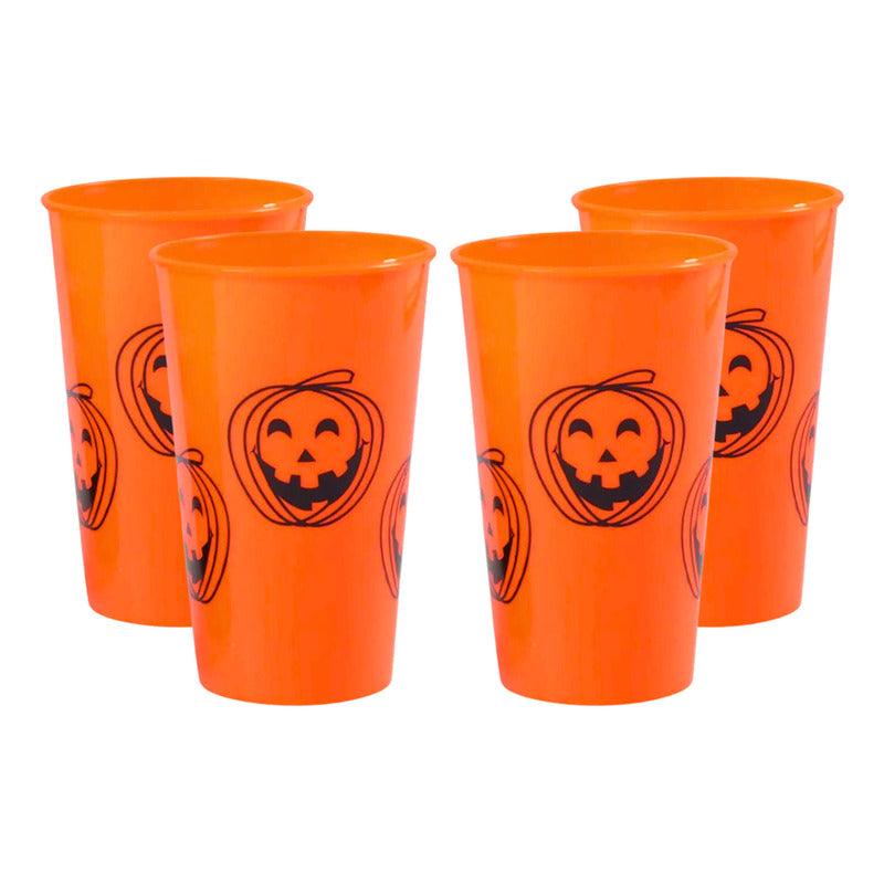 Set De 4 Vasos Plásticos Reutilizables 450ml Para Halloween Naranja - Louicid