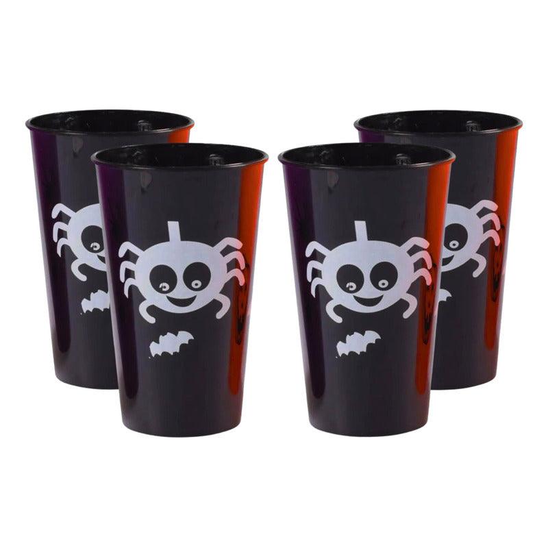 Set De 4 Vasos Plásticos Reutilizables 450ml Para Halloween Negro - Louicid