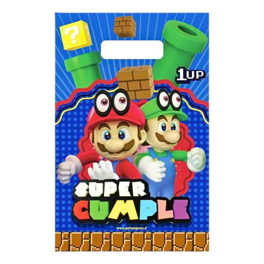 Pack 6 Bolsas para Dulces Super Mario Bros 16x25cm Fiesta Infantil - Louicid