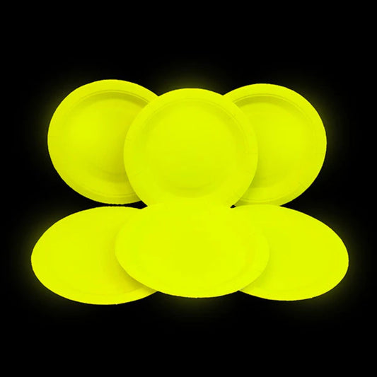 Set 6 Platos Cartón Fluor 18cm Colores  Amarillo - Louicid
