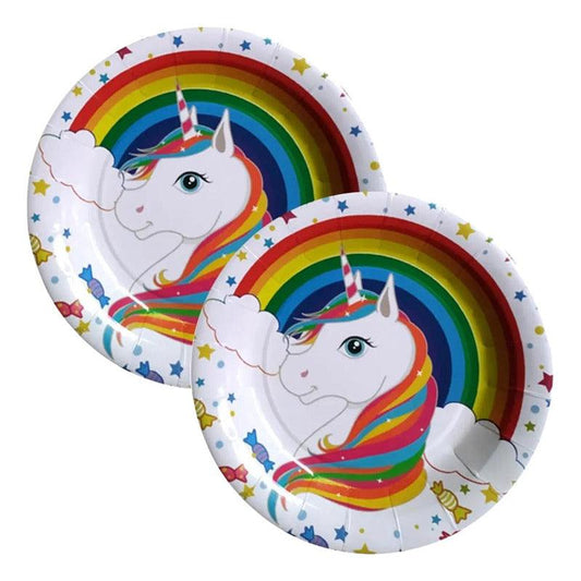 Set 6 Platos De Cartón Unicornio Arcoíris Para Cumpleaños - Louicid