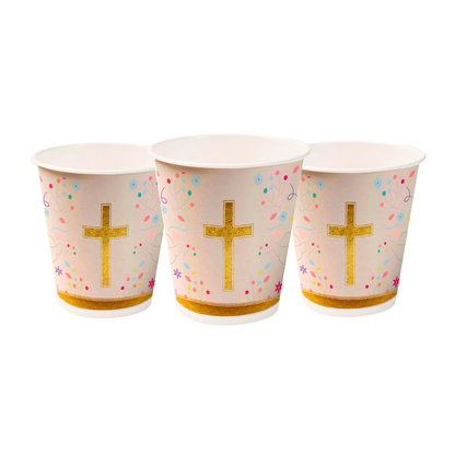 Set 6 Vasos Cruz Dorada Religioso - Louicid