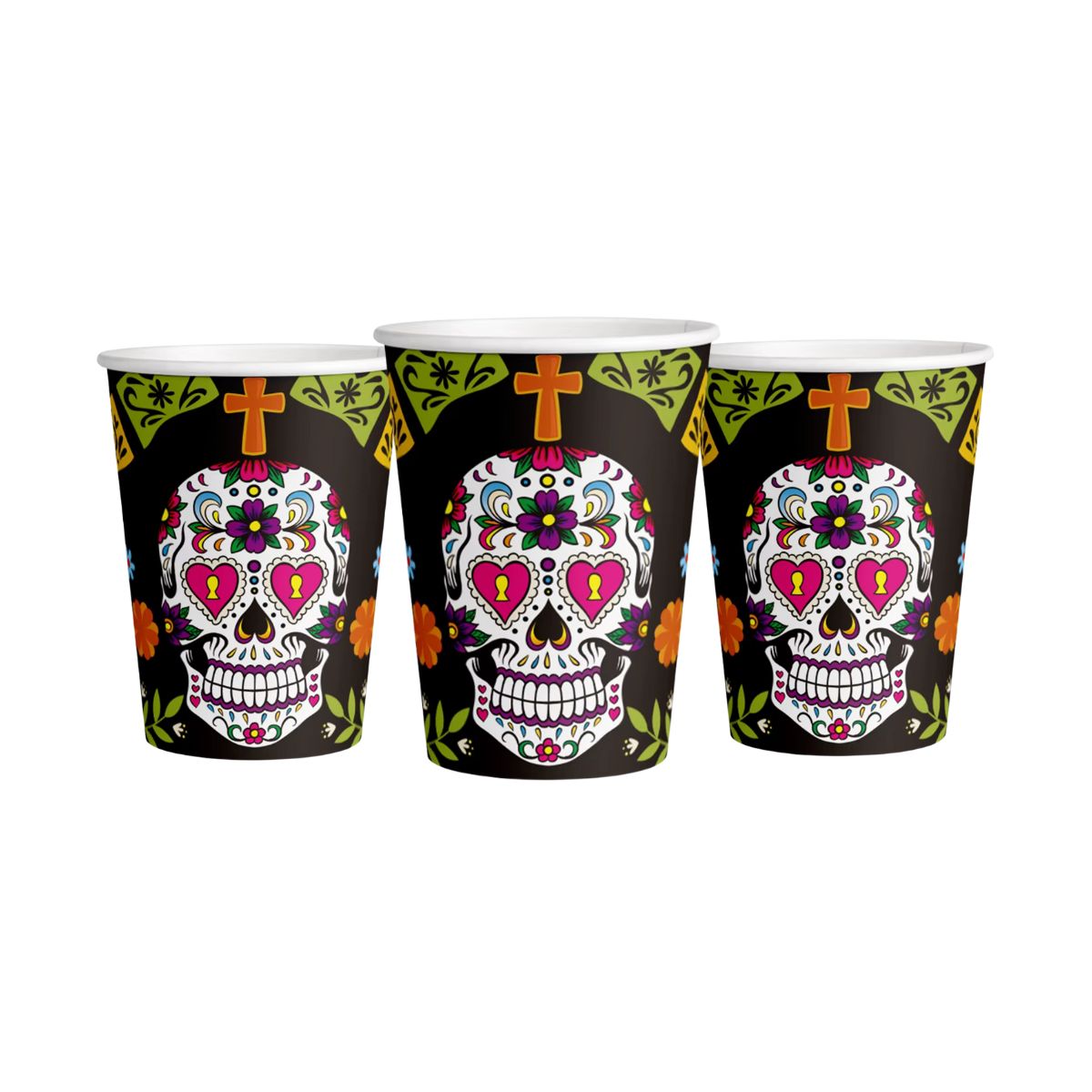 Set 6 Vasos Papel Catrina 270cc Para Halloween Big Party - Louicid