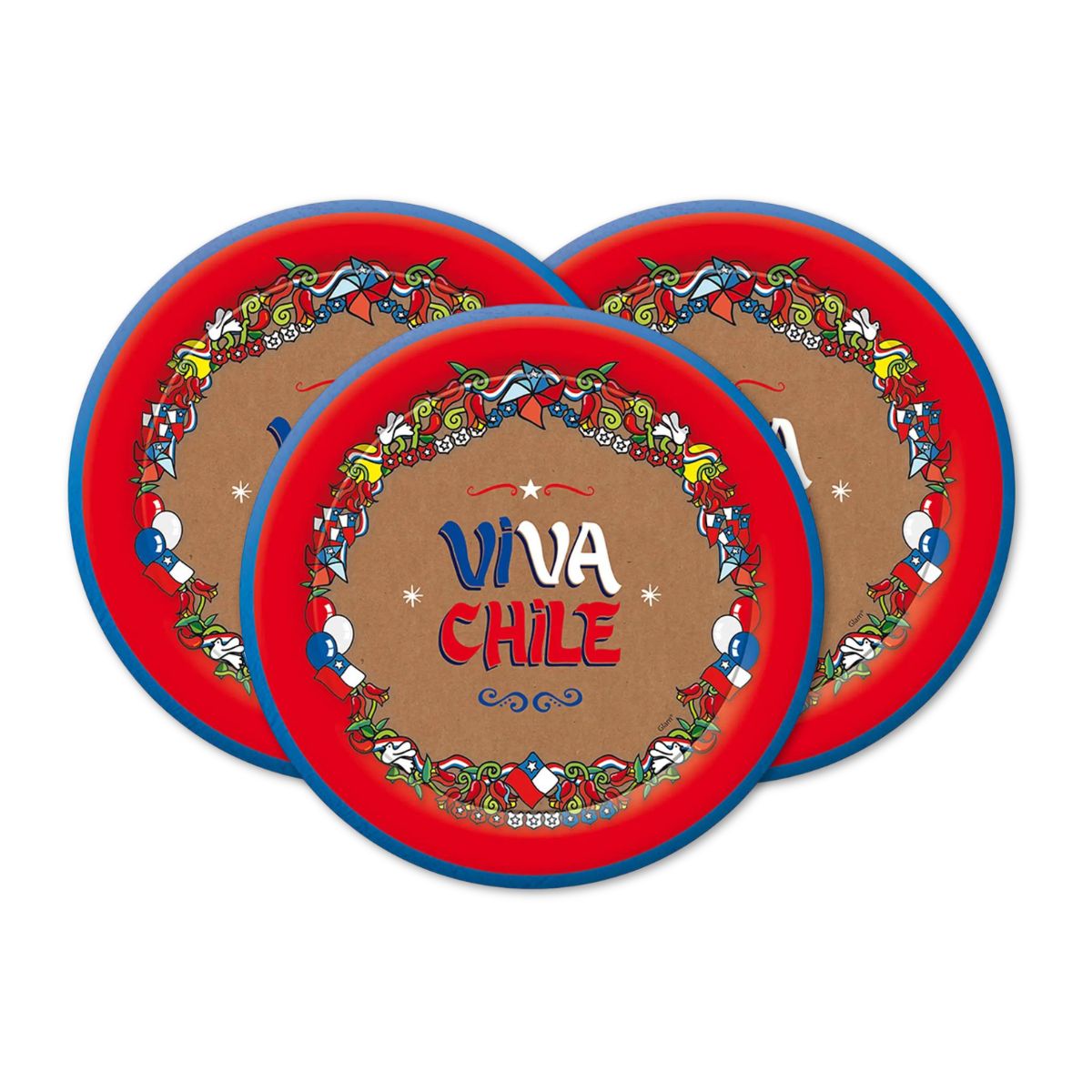 Platos De Cartón Viva Chile Para Fiestas Patrias - Louicid