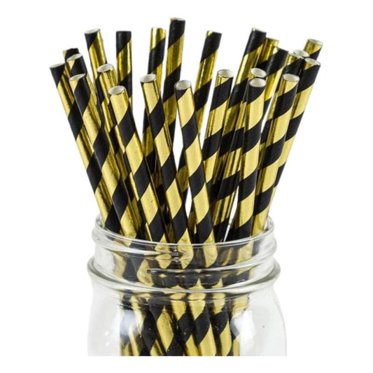 Set De 12 Bombillas De Papel Con Rayas Doradas Glam - Louicid