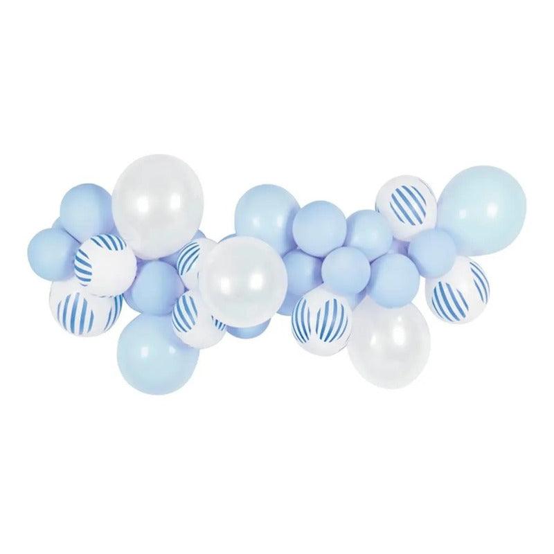 Set Globos Celeste Rayas 38 Piezas Baby Shower - Louicid