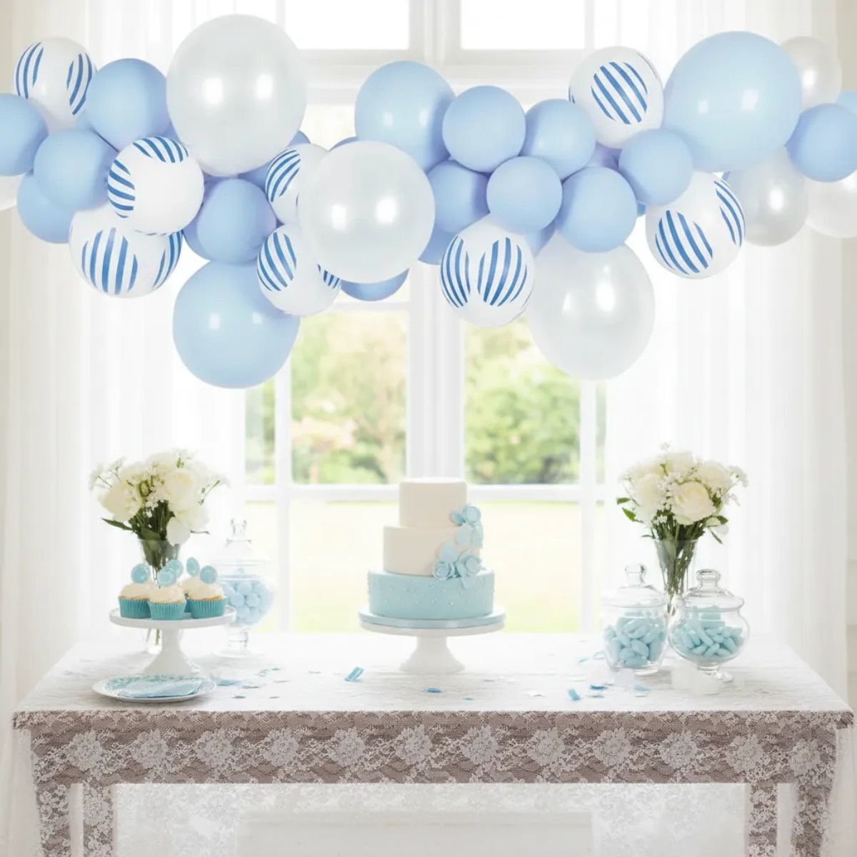 Set Globos Celeste Rayas 38 Piezas Baby Shower - Louicid