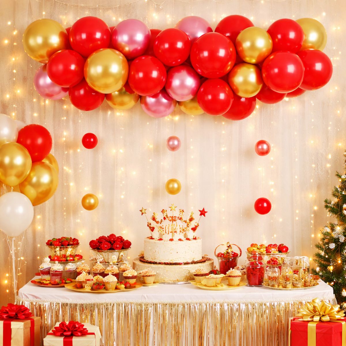 Set Globos Dorado Rojo 36 Piezas Decoración Cumpleaños - Louicid