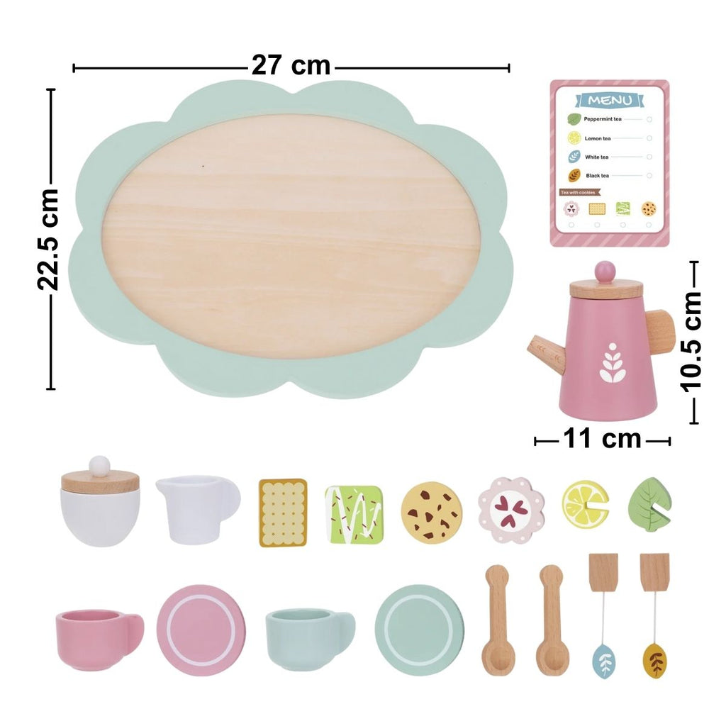 Set de Té de Madera para Niños 21 Piezas Medidas - Louicid