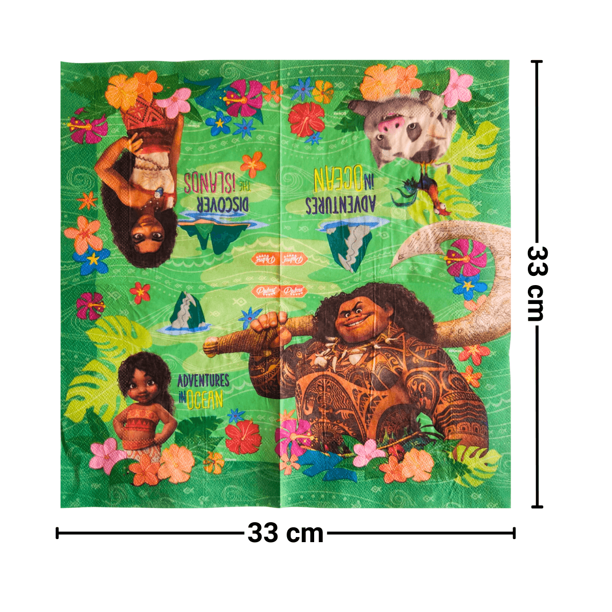 Set 12 Servilletas Moana 33x33cm Para Cumpleaños - Louicid