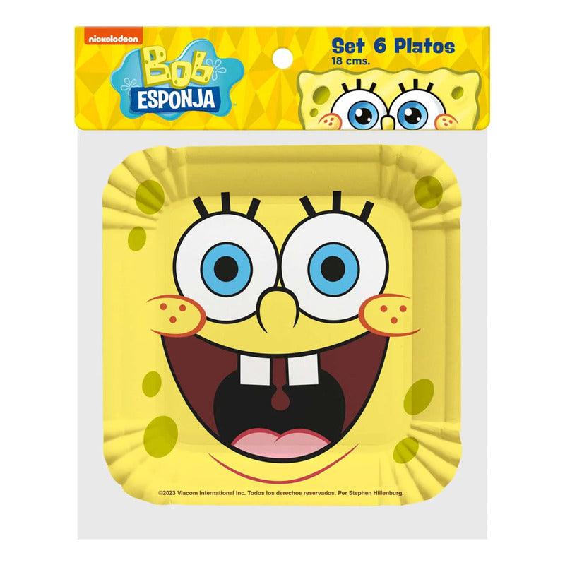 Set 6 Platos Cartón Bob Esponja 18cm Para Cumpleaños - Louicid