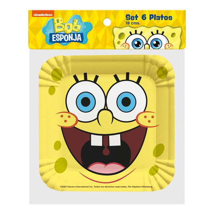 Set 6 Platos Cartón Bob Esponja 18cm Para Cumpleaños - Louicid