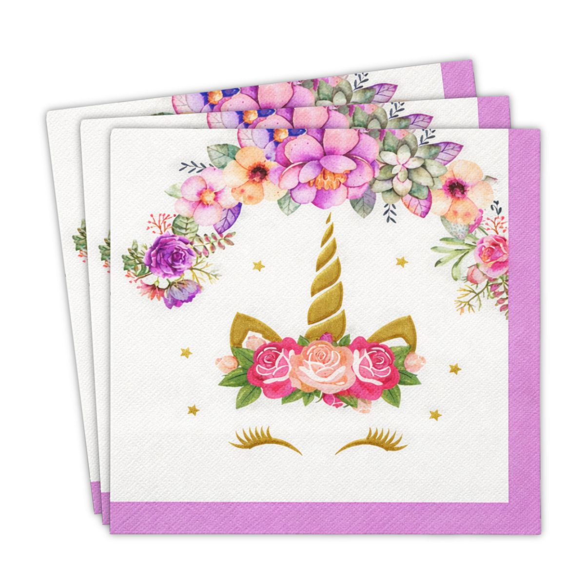 Set de 20 Servilletas Unicornio Flor Decoración para Cumpleaños - Louicid