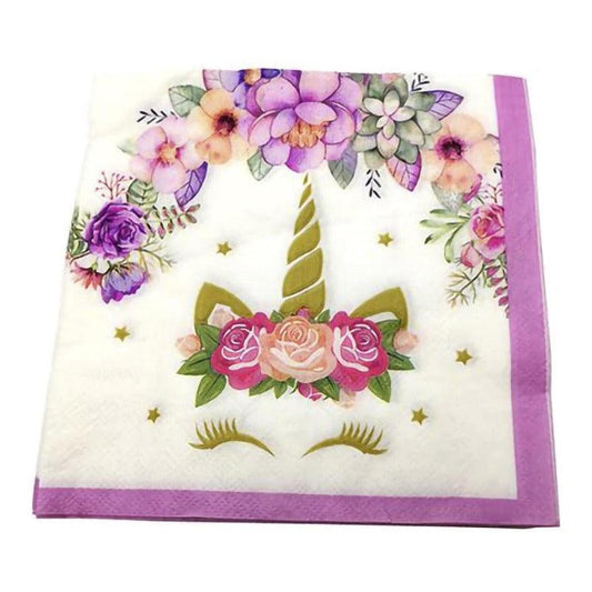 Set de 20 Servilletas Unicornio Flor Decoración para Cumpleaños - Louicid