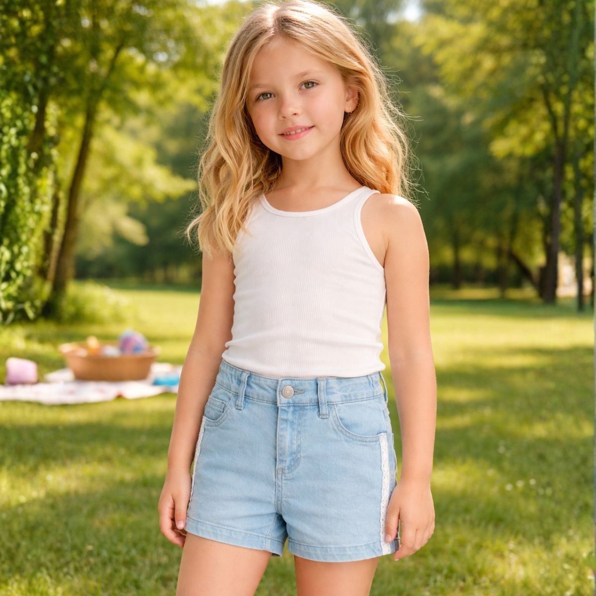 Short Mezclilla De Niña Con Cinta Macramé Pillin - Louicid