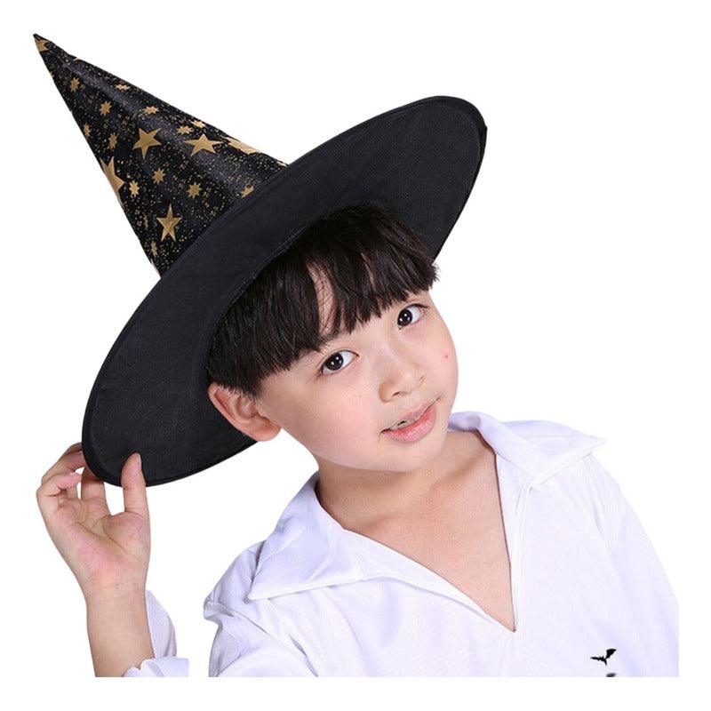 Sombrero De Bruja Estrella Gold Para Halloween Big Party Niño Negro - Louicid