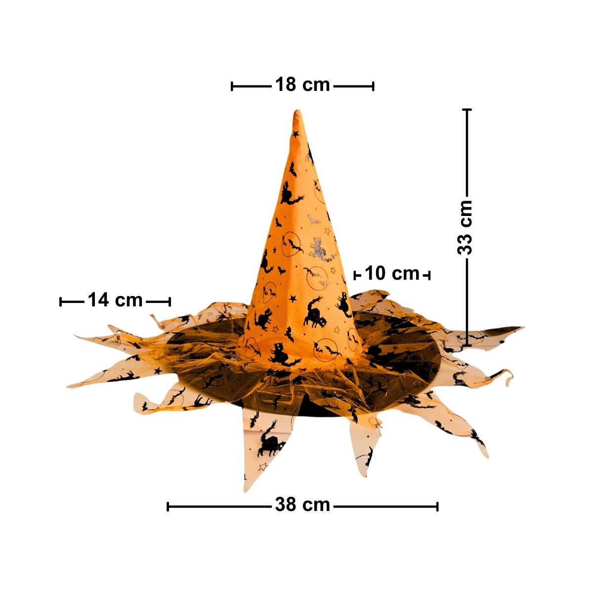 Sombrero Bruja Naranja Con Velo Print Gato Medidas - Louicid