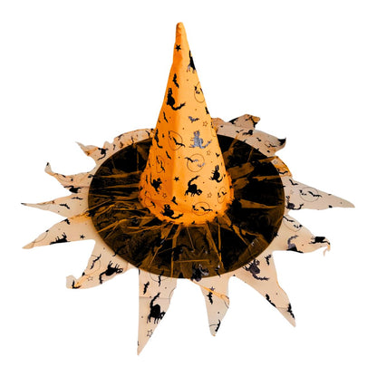 Sombrero Bruja Naranja Con Velo Print Gato - Louicid