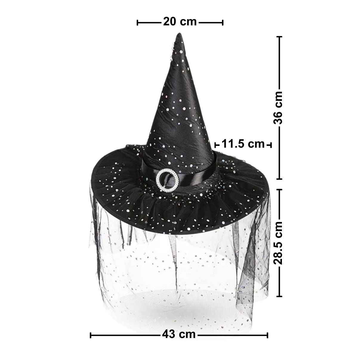 Sombrero Bruja Negro Con Velo Hebilla Medidas - Louicid