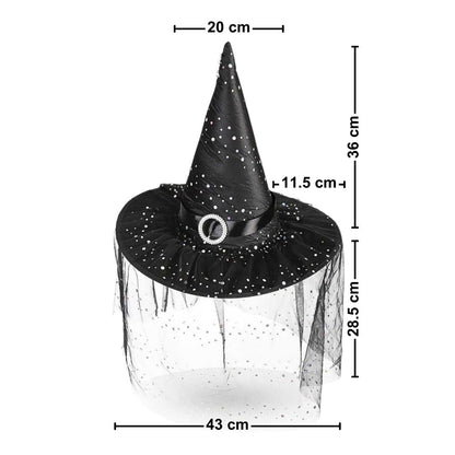 Sombrero Bruja Negro Con Velo Hebilla Medidas - Louicid