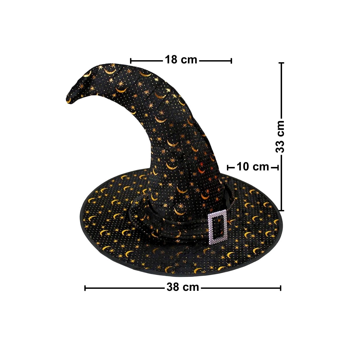 Sombrero Bruja Negro Luna Estrella Con Hebilla Medidas - Louicid