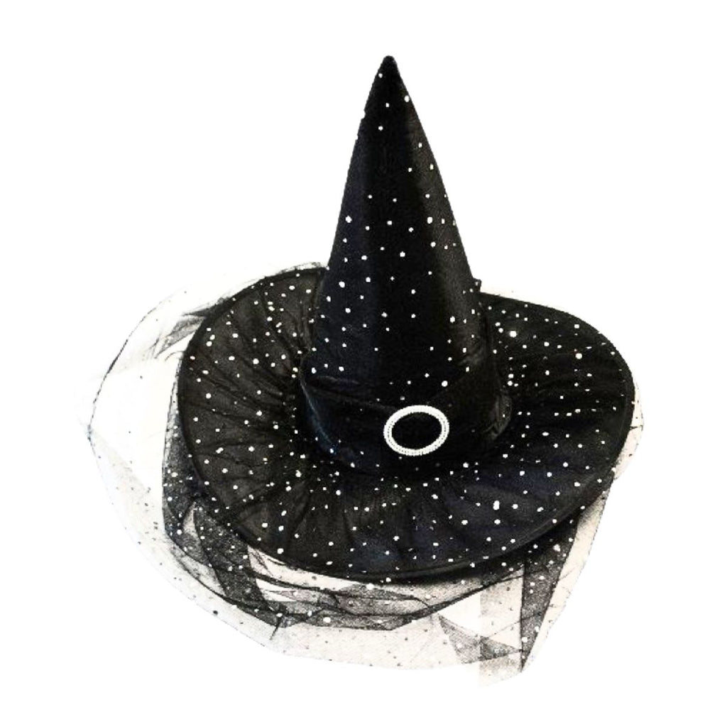 Sombrero Bruja Negro Con Velo Hebilla - Louicid