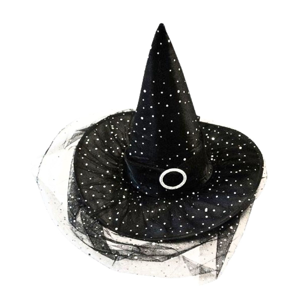 Sombrero Bruja Negro Con Velo Hebilla - Louicid