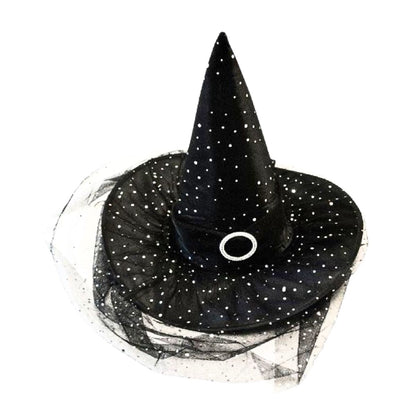 Sombrero Bruja Negro Con Velo Hebilla - Louicid