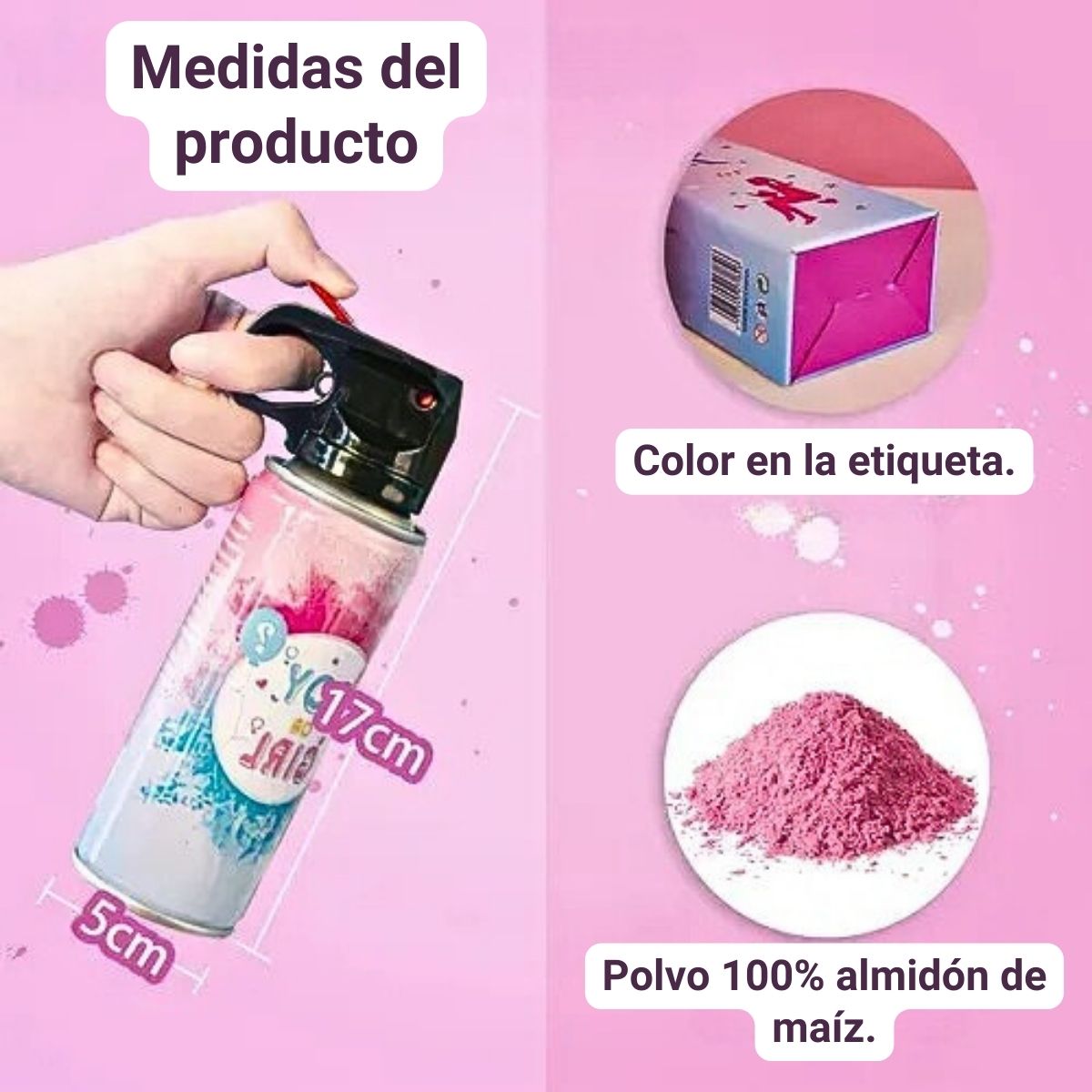 Spray Polvo Revelación De Género 100gr Medidas Rosado - Louicid