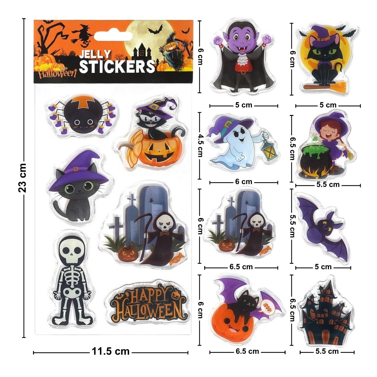 Stickers De Gel Halloween 6 Figuras Medidas - Louicid
