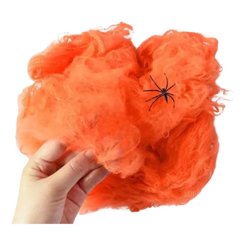Telaraña Con Araña 20gr Para Decoración Halloween Naranja - Louicid