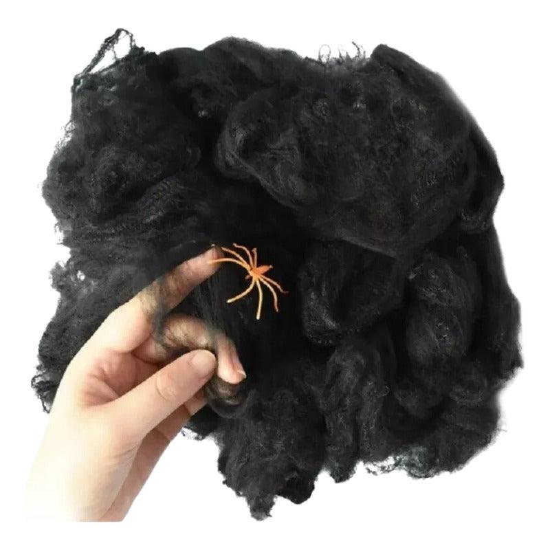 Telaraña Con Araña 20gr Para Decoración Halloween Negro - Louicid