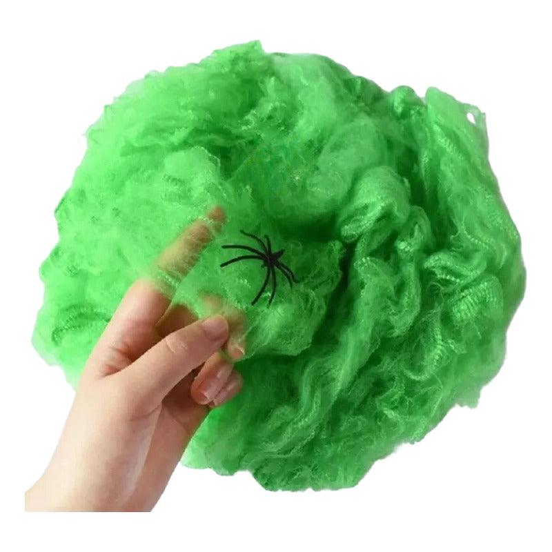 Telaraña Con Araña 20gr Para Decoración Halloween Verde - Louicid