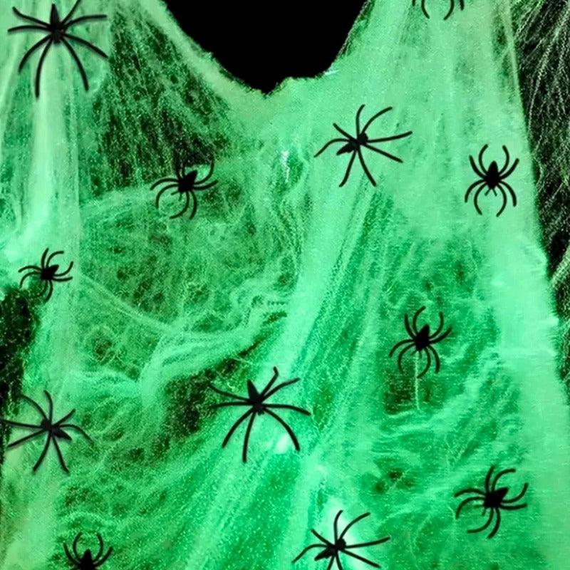 Telaraña Con Araña 20gr Para Decoración Halloween Verde - Louicid