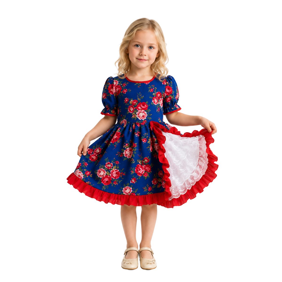 Traje Huasa Premium Niña Azul Fiestas Patrias - Louicid
