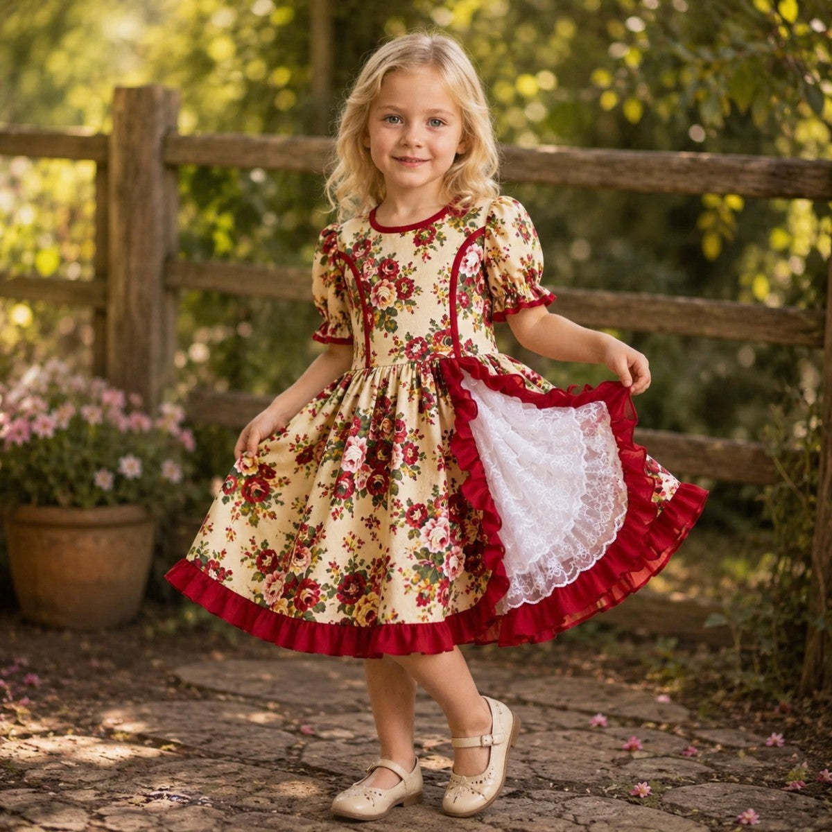 Traje Huasa Premium Niña Beige Fiestas Patrias - Louicid