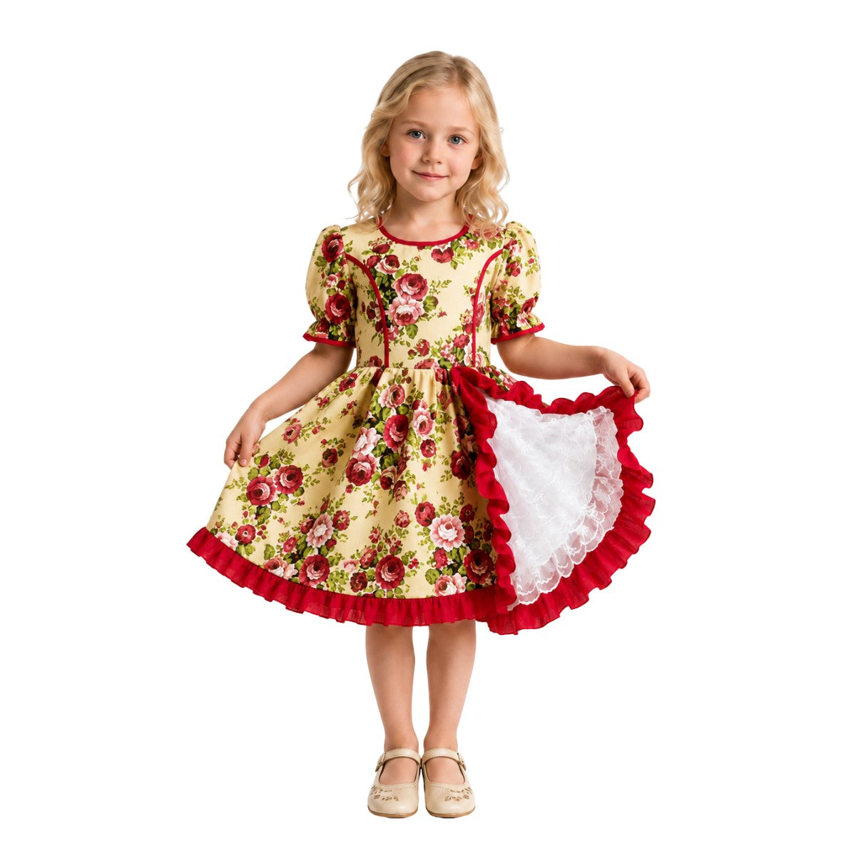 Traje Huasa Premium Niña Beige Fiestas Patrias - Louicid