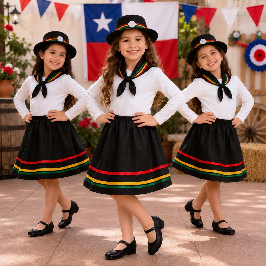Traje Nortino Negro Niña 3 Piezas Baile Fiestas Patrias - Louicid