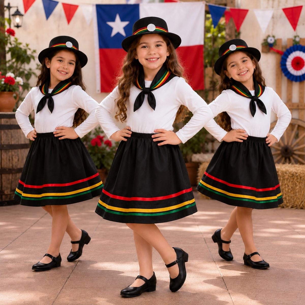Traje Nortino Negro Niña 3 Piezas Baile Fiestas Patrias - Louicid