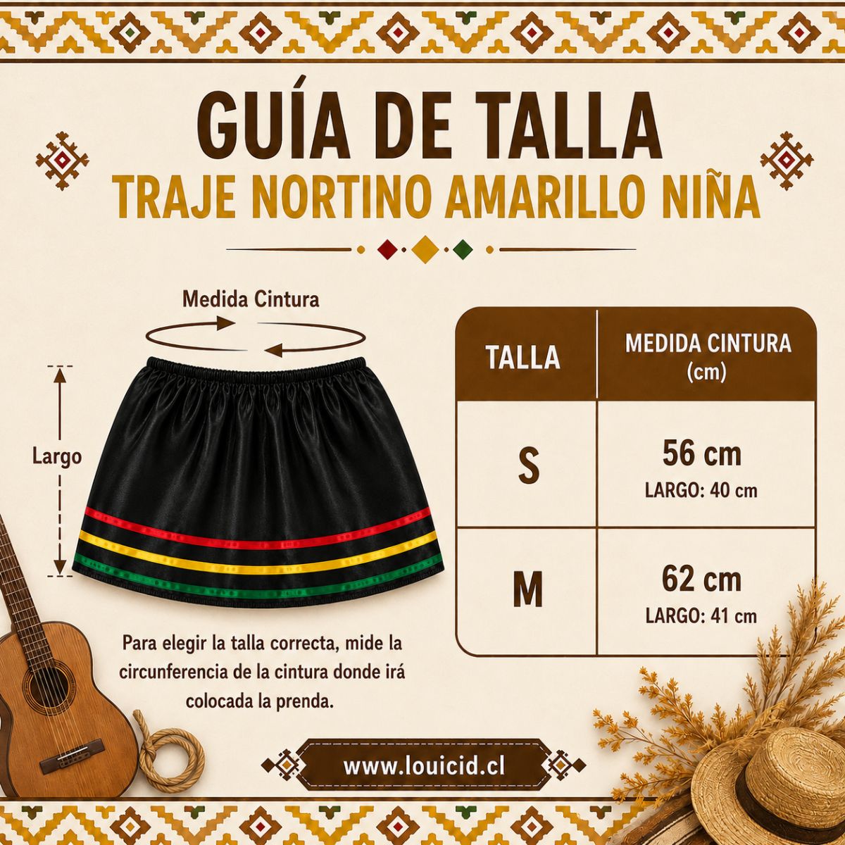 Traje Nortino Negro Niña 3 Piezas Guia de talla - Louicid