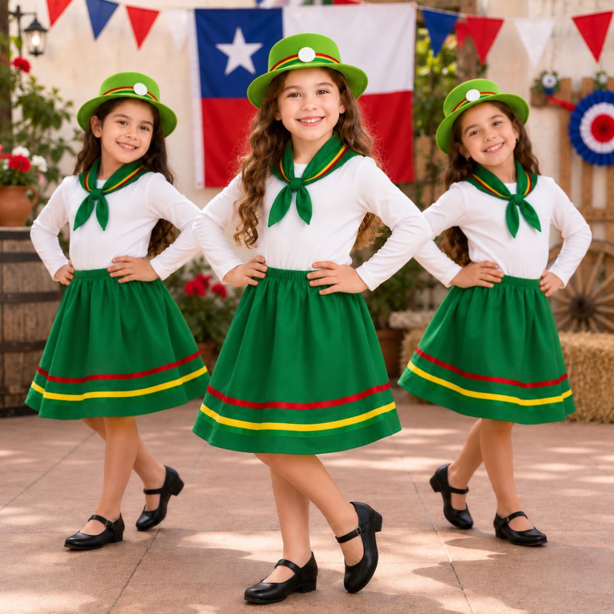 Traje Nortino Verde Niña 3 Piezas Baile Fiestas Patrias - Louicid