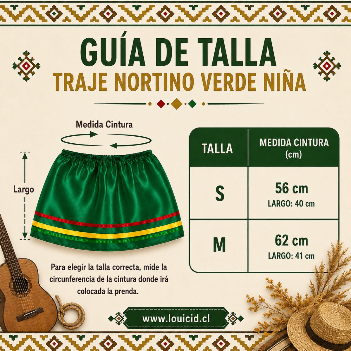 Traje Nortino Verde Niña 3 Piezas Guia de Talla - Louicid